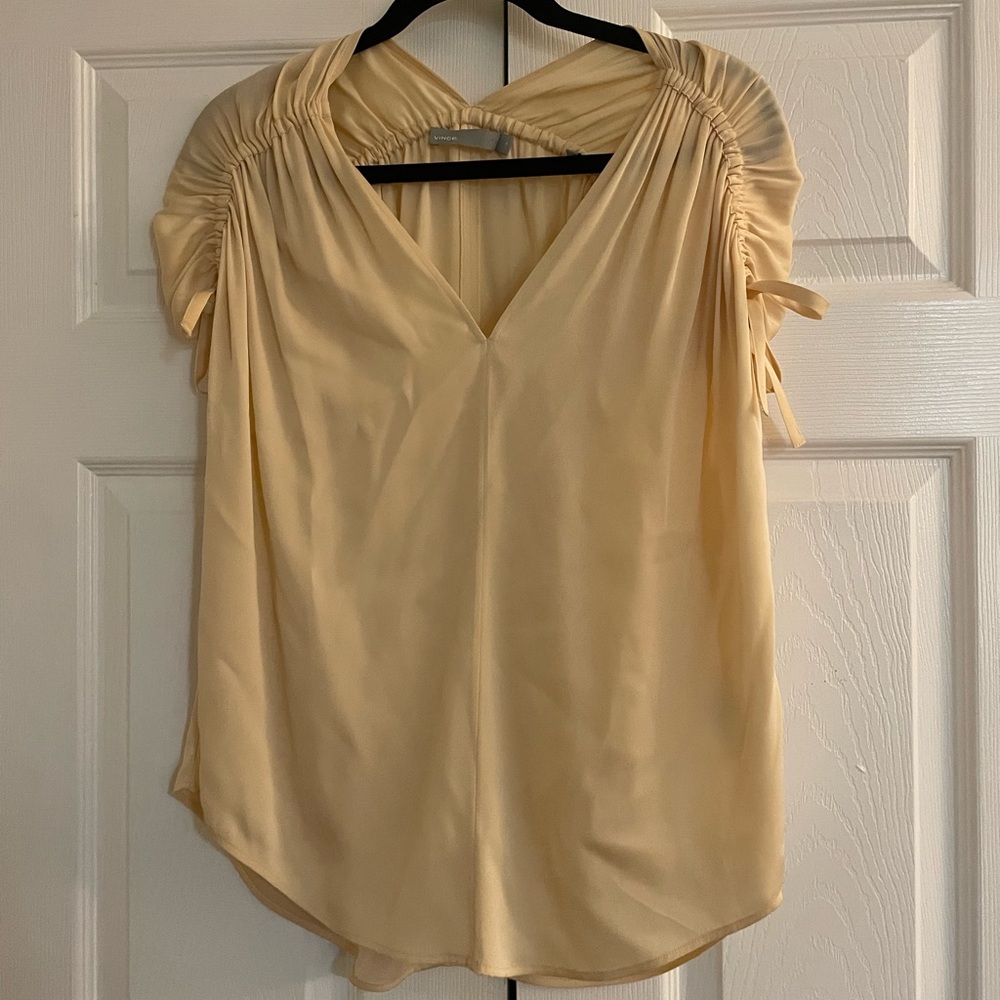 Vince Light Cream Ruched Blouse